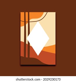 Abstract Orange Brown Diamond Shape Watercolor Painting Background contemporary modern landscape boho poster flyer template. Premium Vector Aesthetic brush texture decoration Minimalist Hand Drawn