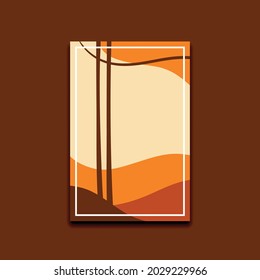 Abstract Orange Brown Line Shape Watercolor Painting Background contemporary modern landscape boho poster flyer template. Premium Vector Aesthetic brush texture decoration Minimalist Hand Drawn
