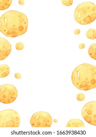 Abstract orange bubble watercolor frame on white background. Vector illustratin.