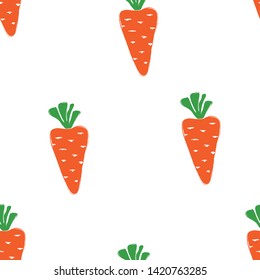 Abstract orange carrot seamless pattern on a white background. Vegetables collection.