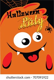 Abstract orange cartoon monster. Halloween Party