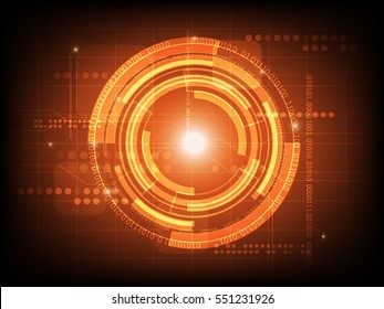 Abstract orange circle digital technology background, futuristic structure elements concept background design