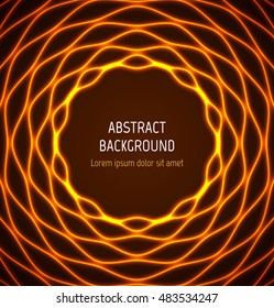 Abstract orange circle wavy border background with light effects. Vector illustration