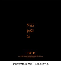 abstract orange circles neon lines technology F logo letter design concept 