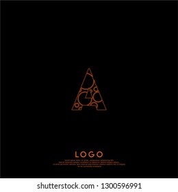 abstract orange circles neon lines technology A logo letter design concept 