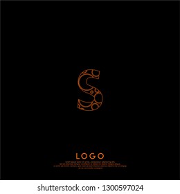 abstract orange circles neon lines technology S logo letter design concept 