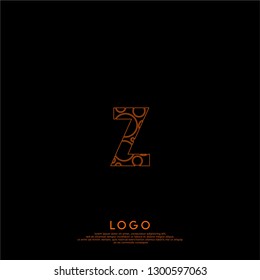 abstract orange circles neon lines technology Z logo letter design concept 