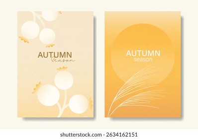 Conjunto de fundo da placa de outono do gradiente de cor laranja abstrato. Cartaz minimalista com cevada e flor. Design de papel de parede da estação de outono moderna para decoração de casa, site, banner, anúncios.