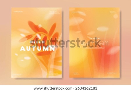 Abstract orange color gradient autumn card background set. Minimalist poster with barley. Modern fall season wallpaper design for home decoration, website, banner, ads.