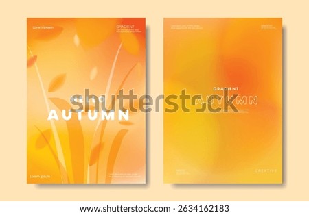 Abstract orange color gradient autumn card background set. Minimalist poster with barley. Modern fall season wallpaper design for home decoration, website, banner, ads.