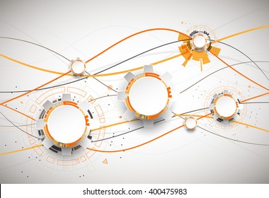 Abstract orange colored technological background with various technological elements. Structure pattern technology backdrop. Vector