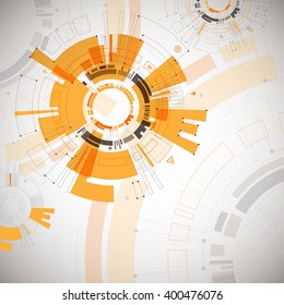 Abstract orange colored technological background with various technological elements. Structure pattern technology backdrop. Vector