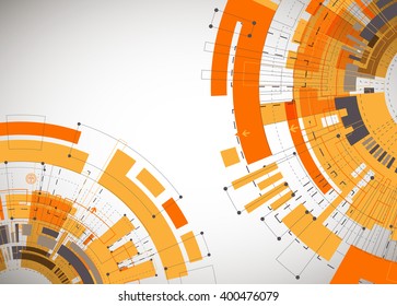 Abstract orange colored technological background with various technological elements. Structure pattern technology backdrop. Vector