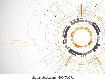 Abstract orange colored technological background with various technological elements. Structure pattern technology backdrop. Vector