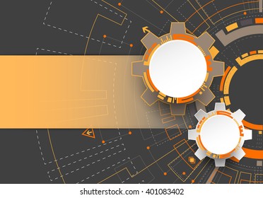 Abstract orange colored technological background with various technological elements. Structure pattern technology backdrop. Vector