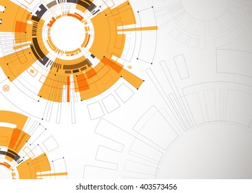 Abstract orange colored technological background with various technological elements. Structure pattern technology backdrop. Vector
