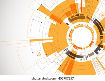 Abstract orange colored technological background with various technological elements. Structure pattern technology backdrop. Vector