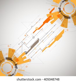 Abstract orange colored technological background with various technological elements. Structure pattern technology backdrop. Vector