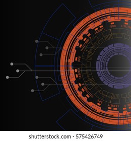 Abstract orange colored technological background with various technological elements. Structure pattern technology backdrop. Vector