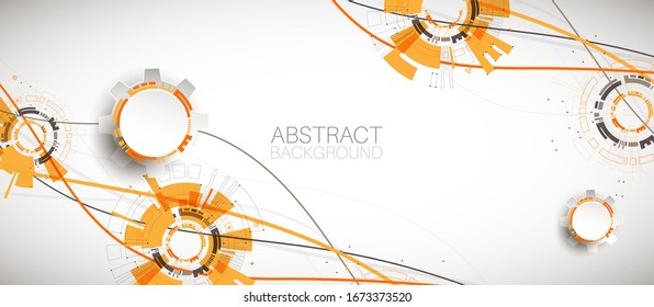 Abstract orange colored technology background with various technological elements.