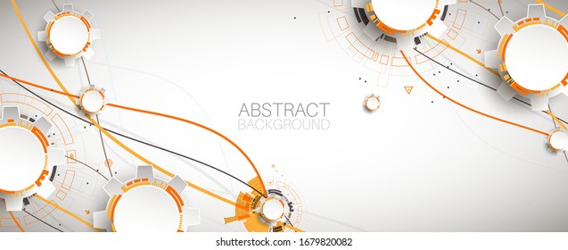 Abstract orange colored technology background with various technological elements.