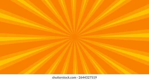 Abstract orange comic background. Art pop cartoon backdrop. Halftone effect pattern. Fun anime texture. Starburst manga style bg. Mark popart radial gradient. Spiral, swirl, comic rays.	