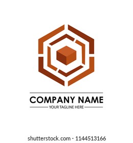 Abstract orange cube hexagonal logo