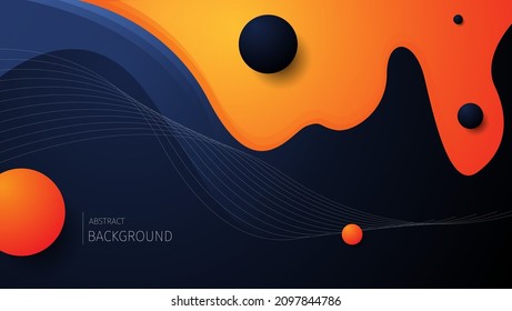 abstract orange and dark blue fluid background with wavy lines. vector illustration