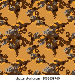 Abstract orange and different shades of brown and grey background as UFO camouflage. Seamless repeat bright pattern usable as camo, wallpaper, backdrop or for print for textile or wrapping paper