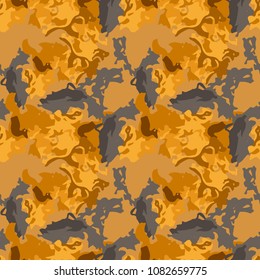 Abstract orange and different shades of brown and grey background as UFO camouflage. Seamless repeat bright pattern usable as camo, wallpaper, backdrop or for print for textile or wrapping paper