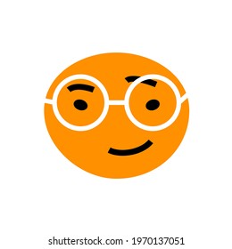 Abstract orange face with cool smile wearing eyeglasses. Character icon design vector illustration isolated on white background. Expression people emotion.