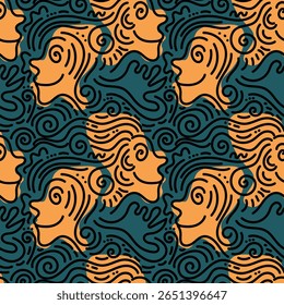 Abstractas cara naranja y doodle patrón sin fisuras.