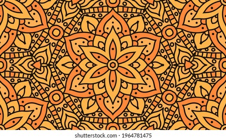 Abstract orange floral print. Indian mandala pattern seamless vector design. Vector seamless pattern for fabrique.