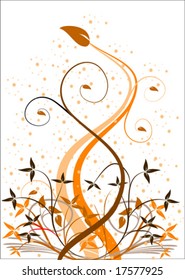An abstract orange floral vector background with a large orange plant isolated on white