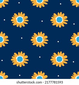 Abstract orange flowers on a blue background. Fabric, background, packaging paper, wallpaper.