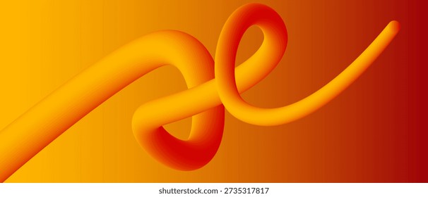An abstract orange fluid tube shape moves dynamically against a warm gradient background, creating a vivid modern visual.