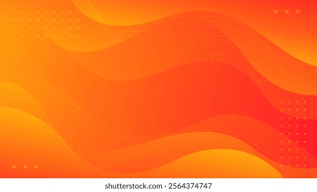Abstract orange fluid wave background with geometric shapes. Modern dynamic wallpaper. Template banner background for sales, ads, events, websites, pages, and others