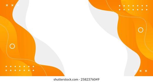 Abstract orange fluid wave background with geometric shapes. Modern dynamic wallpaper. Template banner background for sales, business, ads, events, web, pages, and others