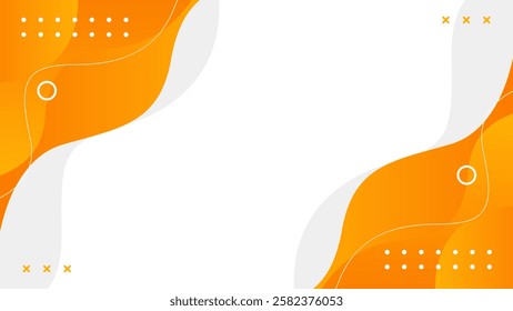 Abstract orange fluid wave background with geometric shapes. Modern dynamic wallpaper. Template banner background for sales, business, ads, events, web, pages, and others