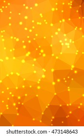 Abstract orange geometric background consisting of colored triangles with lights in corners. Vertical format.