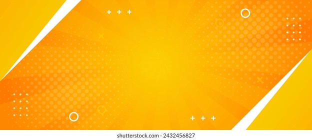 Abstract orange geometric banner background. Orange comic sunburst effect background with halftone. Suitable for templates, sales banners, events, ads, web, and headers