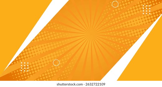 Abstract orange geometric banner background. Orange comic sunburst effect background with halftone. Suitable for templates,