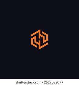 Abstract orange geometric emblem in dark background