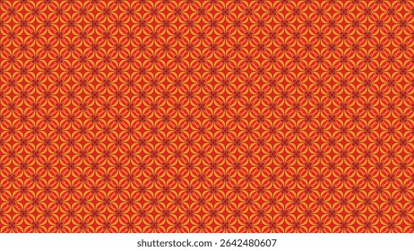 Abstract Orange Geometric Pattern with Repeated Floral Shapes in Seamless Design