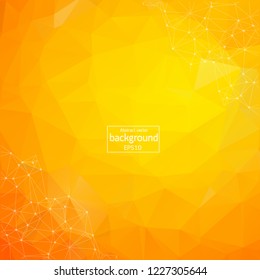 Abstract orange Geometric Polygonal background molecule and communication. Connected lines with dots. Concept of the science, chemistry, biology, medicine, technology.