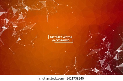 Abstract Orange Geometric Polygonal background molecule and communication. Connected lines with dots. Concept of the science, chemistry, biology, medicine, technology.