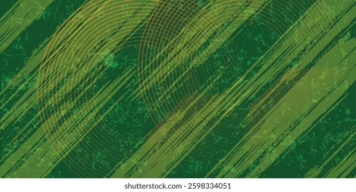 Abstract orange glowing geometric lines on green background. Modern shiny blue circle lines pattern. Futuristic technology concept.