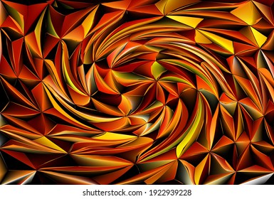 Abstract orange gold triangle shape vortex flowing vector illustration background