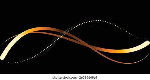 Abstract orange and gold wavy lines on a black background. This graphic features dynamic, flowing orange and gold lines against a pure black backdrop.
