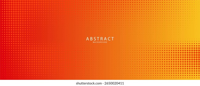 Abstrakter orangefarbener Farbverlauf-Hintergrund, Halbtonmuster, Vektorabstrakt trendige geometrische Grafik-Design. Einfaches minimales Quadrat und Punkte Halbton gelb und orange Farbverlauf Hintergrund